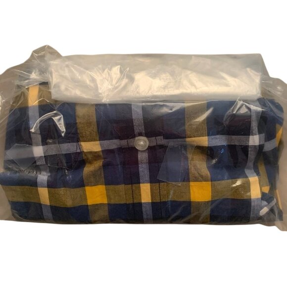 NWT LANDS' END BOYS SPRING LONG SLEEVE POPLIN SHIRT YELLOW/NAVY PLAID XL (18-20) - Picture 4 of 5